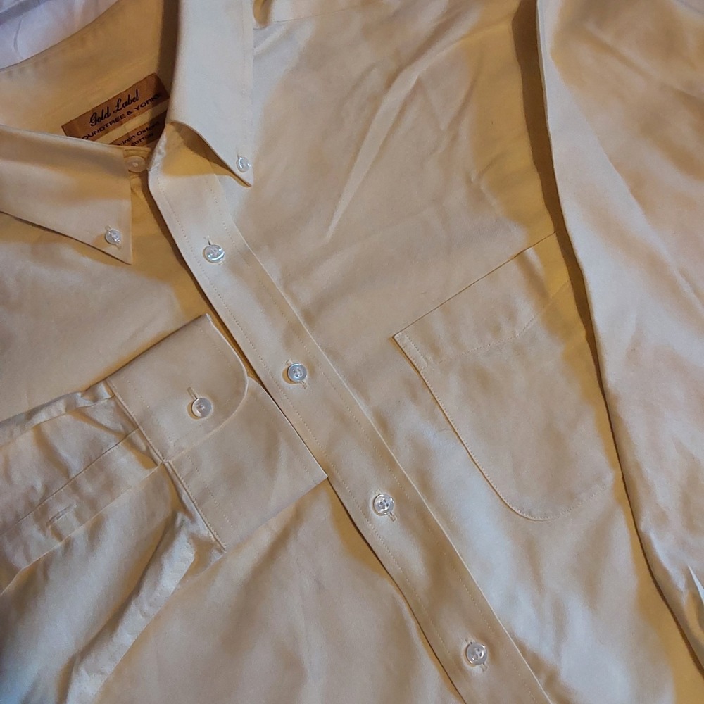 Roundtree‎ & Yorke Gold Label Mens Button Down Shirt Non-Iron 17/35 XL Yellow